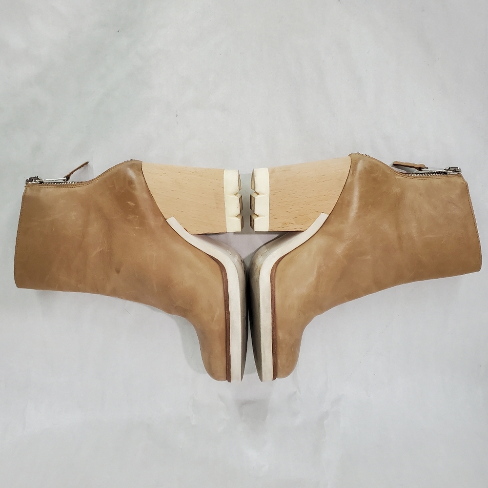 STRATEGIA Leather and Wood Patform Contemporary Ankle Boots EU 38 Tan - Picture 4 of 10